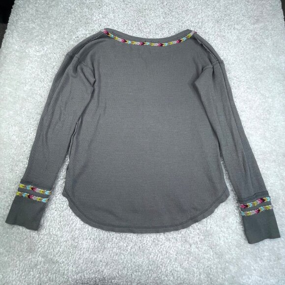 Free People Thermal Rainbow Stitched Henley Top Grey - Picture 3 of 13
